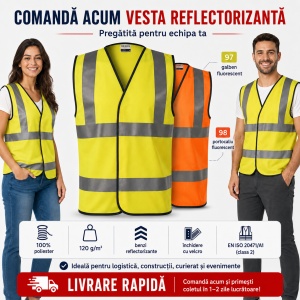 Vestă Reflectorizantă Unisex Bărbat Damă Profesională de Lucru și Semnalizare – HV Bright 9V3 - Img 10