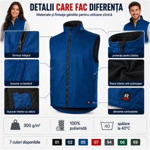Vestă Unisex Bărbat Damă tip Jachetă fără Mâneci, Călduroasă cu Fleece și Fermoar – Body Warmer 509 - Img 6