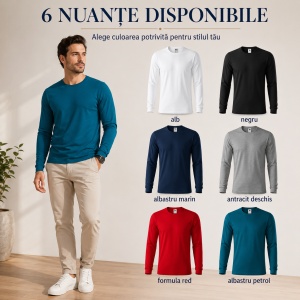 Bluză Bărbătească Brave 155 cu Mânecă Lungă, 95% Bumbac, 5% Elastan, Guler Rotund, S–3XL, 6 Culori