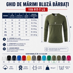 Bluză Bărbați Malfini FIT-T LS 119, 100% Bumbac, Mâneci Lungi, Slim Fit, 160 g/m², Guler Rotund - Img 4