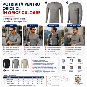 Bluză Bărbați Malfini Merino Rise LS 159, 100% Lână Merino, 190 g/m², Mânecă Lungă, Slim Fit, Termoreglare, Anti Miros, Mărimi S–3XL - Img 7