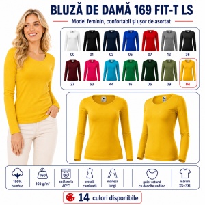 Bluză Damă decoltată din bumbac 100, slim fit cu mânecă lungă - 14 nuanțe - Img 8