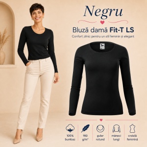 Bluză Damă decoltată din bumbac 100, slim fit cu mânecă lungă - 14 nuanțe - Img 19