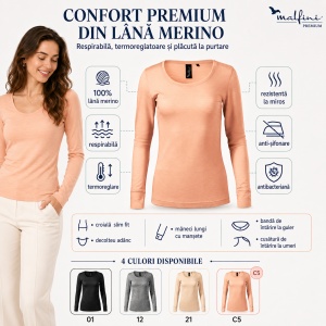 Bluză Damă Malfini Premium Merino Rise LS 160 – 100% Lână Merino, Mânecă Lungă, Slim Fit - Img 7