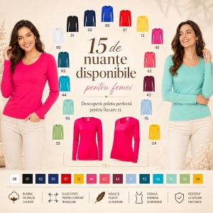 Bluză Damă Slim cu Mânecă Lungă, Bumbac 95% – 15 Nuanțe, XS–3XL - Img 10