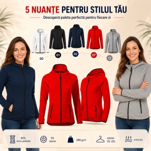 Bluză Damă tip Hanorac Jachetă Stretch Fleece cu Glugă și Fermoar – Direct 418 - Img 6