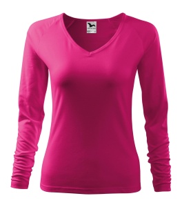 Bluza pentru femei maneca lunga guler in V de culoare roz zmeura