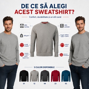 Bluză Sweatshirt Bărbați Rimeck Vertex W42, 80% Bumbac, 300 g/m², 5 Culori, S–4XL - Img 2