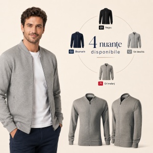 Bluză tip hanorac cu fermoar pentru bărbați, guler bomber, buzunare cu fermoar, 4 culori disponibile - Img 10