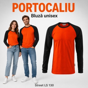 Bluză Unisex Damă și Bărbat Rimeck 130 Street LS, Bicoloră, Mâneci Lungi Raglan, 100% Bumbac, 180 g/m², S–4XL - Img 16