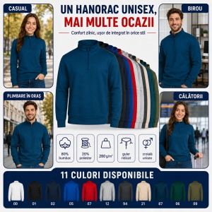Bluză Unisex Damă și Bărbat tip Hanorac fără Glugă, cu Fermoar Scurt și Guler Înalt – Summit 429 - Img 6