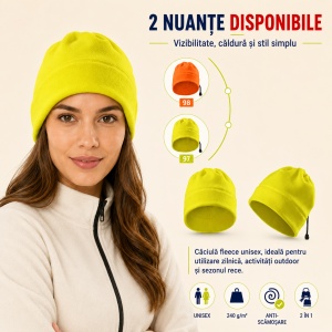 Căciulă Polar Fleece Unisex 2 în 1 Reflectorizantă Malfini Rimeck HV Practic 5V9 – 240 g/m² - Img 7