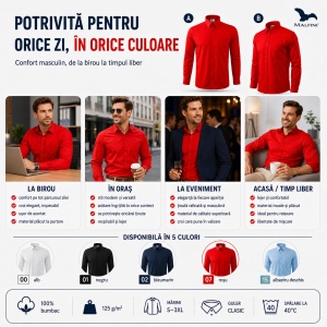 Cămașă bărbați cu mânecă lungă Malfini 209 Style LS, 100% bumbac, croială regular fit, guler clasic și buzunar la piept - Img 6
