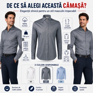 Cămașă Bărbați cu Mânecă Lungă Malfini Premium 264 Journey, 100% Bumbac, Croială Cambrată, Easy Care, 130 g/m² - Img 2