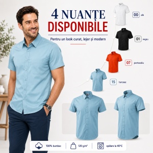 Cămașă bărbați cu mânecă scurtă Malfini 207 Shirt Short Sleeve, 100% bumbac, croială regular fit și buzunar la piept - Img 10