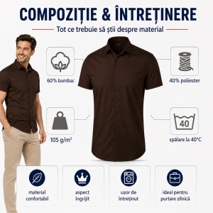Cămașă bărbați cu mânecă scurtă Malfini Premium 260 Flash, croială cambrată, guler clasic, 60% bumbac și 40% poliester - Img 6