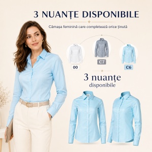 Cămașă Damă Elegantă din 100% Bumbac, Premium – Office & Business, Mânecă Lungă, Croială Cambrată - Img 5