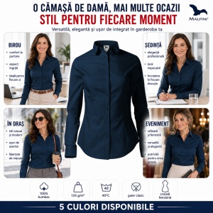 Cămașă damă tip office Malfini 229 Style LS, 100% bumbac, croială feminină și mânecă lungă - Img 9