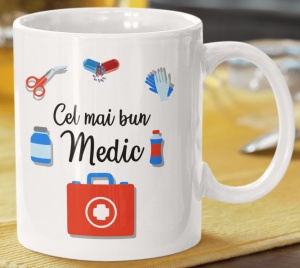 Cana alba personalizata cu mesajul - Cel mai bun Medic - Cadou