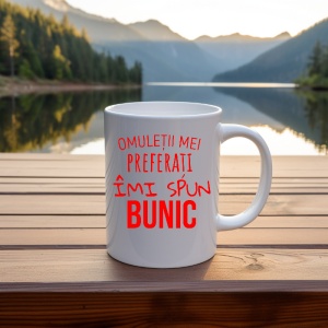 Cana alba personalizata cu textul Omuletii mei preferati imi spun Bunic