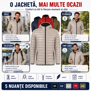 Geacă Bărbați tip Jachetă Matlasată cu Glugă, Modernă, Simplă și Ușoară – Everest 552 - Img 7