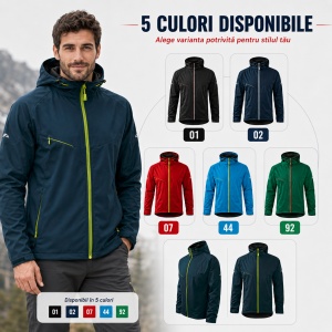 Geacă Bărbați tip Jachetă Softshell cu Glugă, Impermeabilă și Rezistentă la Vânt – Cool 515