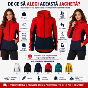 Geacă Damă tip Jachetă Impermeabilă cu Glugă Detașabilă, Ușoară și Windproof – Rainbow 539 - Img 2