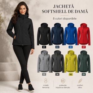 Geacă Damă tip Jachetă Softshell cu Glugă Detașabilă, Impermeabilă și Elastică – Performance 521