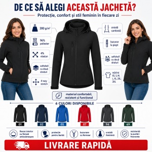 Geacă Damă tip Jachetă Softshell cu Glugă, Elastică și Călduroasă – Trail 549 - Img 3