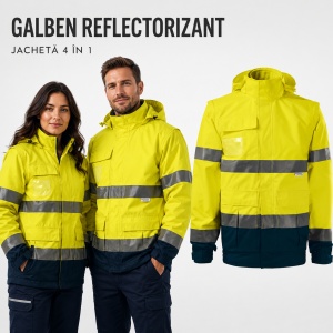 Geacă Unisex Bărbat Damă tip Jachetă și Vestă de Lucru 4 în 1, Reflectorizantă și Impermeabilă – HV Guard - Img 11