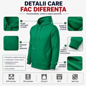 Hanorac Bărbați F13 Cape Free cu Glugă, 65% Bumbac, 320 g/m², 13 Culori, S–3XL - Img 7