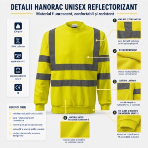 Hanorac bluză reflectorizantă unisex fără glugă, damă și bărbat, benzi 3M - Img 3