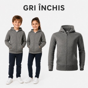 Hanorac Copii Băiat sau Fată cu Fermoar și Glugă – 65% Bumbac, Interior Pieptănat, 300 g/m² | 6–12 Ani - Img 12