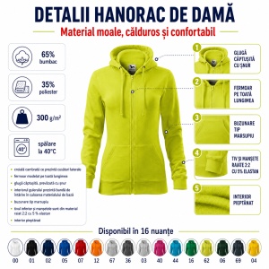 Hanorac Damă cu Fermoar și Glugă Malfini 411 Trendy Zipper – 300 g/m² - Img 3