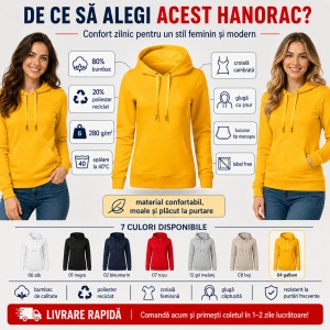 Hanorac Damă cu Glugă și Buzunar Marsupiu Malfini 841 Break – 280 g/m² - Img 3