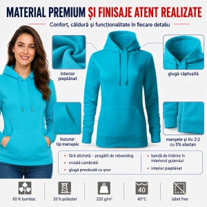 Hanorac Damă cu Glugă și Buzunar Marsupiu Malfini F14 Cape Free – 320 g/m² - Img 8