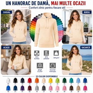 Hanorac Damă cu Glugă și Buzunar Tip Marsupiu Malfini 414 Cape – 320 g/m² - Img 6