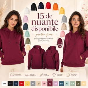 Hanorac Damă cu Glugă și Buzunare Tip Marsupiu Malfini 421 Moon – 280 g/m² - Img 6