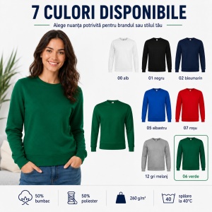 Hanorac unisex fără glugă tip bluză, pentru damă și bărbat, 260 g/m² - Img 9