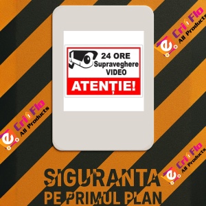 Indicator 24 ore supraveghere video atentie, Sticker autocolant - Img 3