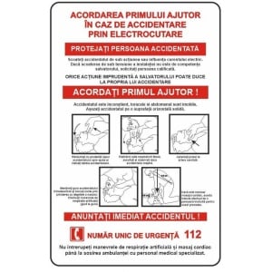 Indicator Acordarea primului ajutor in caz de accidentare prin electrocutare, Sticker autocolant