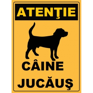 Indicator Atentie caine jucausi, Sticker autocolant