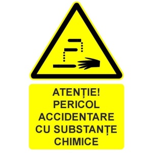Indicator Atentie pericol accidentare cu substante chimice indicator de avertizare, Sticker autocolant