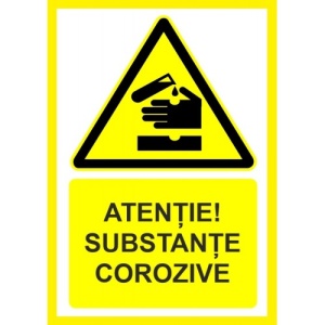 Indicator Atentie substante corozive, Sticker autocolant