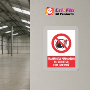 Indicator Atentie transportul persoanelor pe stivuitor este interzis, Sticker autocolant - Img 4