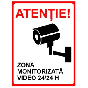 Indicator Atentie zona monitorizata video, Sticker autocolant