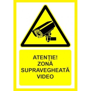 Indicator Atentie zona supravegheata video, Sticker autocolant