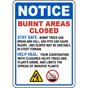Indicator Burnt Areas Closed Sign, Sticker autocolant