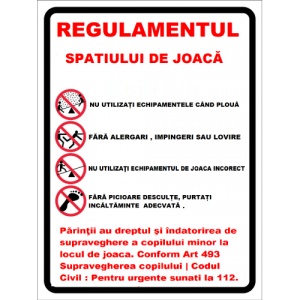 Indicator Cu regulamentul la locul de joaca, Sticker autocolant