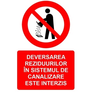 Indicator Deversarea reziduurilor in sistemul de canalizare este interzis indicator de interzicere, Sticker autocolant